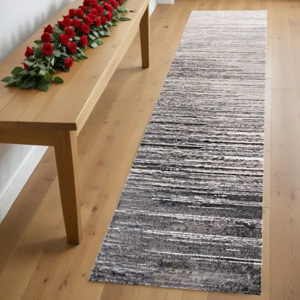8' Runner Abstract Runner Rug - Black Silver And Gray