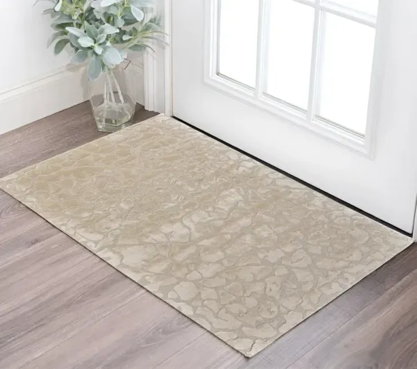 2' x 3' Abstract Tufted Handmade Area Rug - Ivory Taupe And Tan