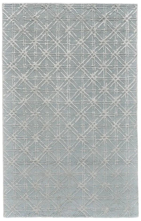 5' x 8' Wool Abstract Tufted Handmade Area Rug - Blue Silver And Gray