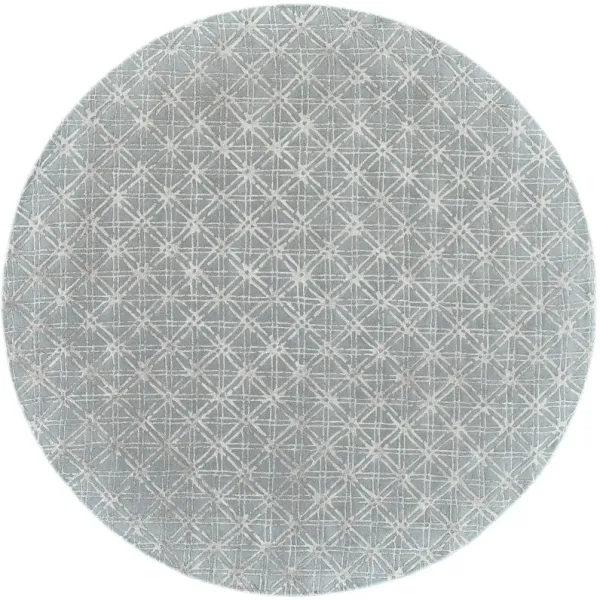 10' Round Wool Abstract Tufted Handmade Area Rug - Blue Silver And Gray