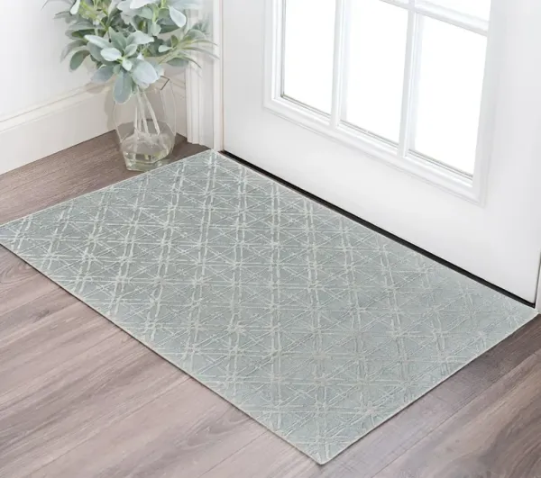 2' x 3' Wool Abstract Tufted Handmade Area Rug - Blue Silver And Gray