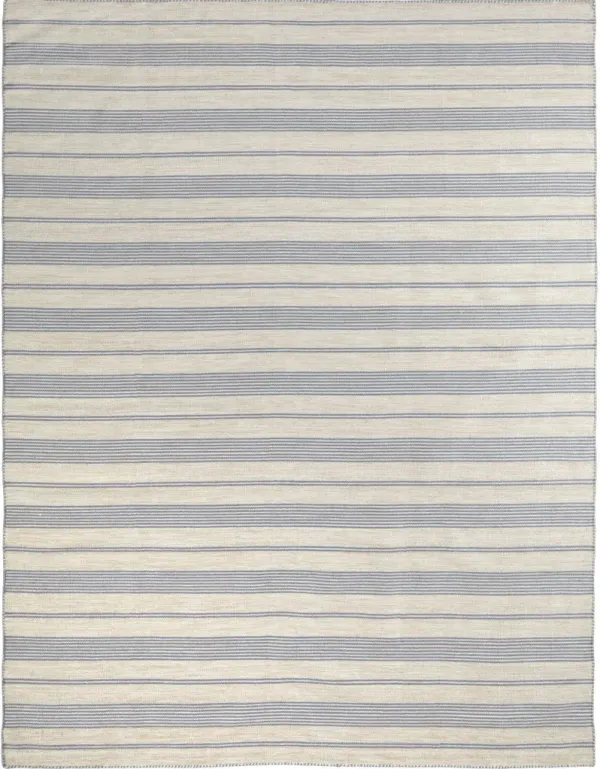 8' x 11' Striped Dhurrie Hand Woven Stain Resistant Area Rug - Blue Ivory And Tan