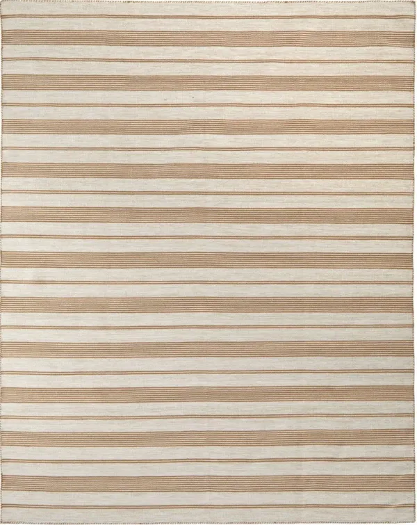 5' x 8' Striped Dhurrie Hand Woven Stain Resistant Area Rug - Ivory Taupe And Brown