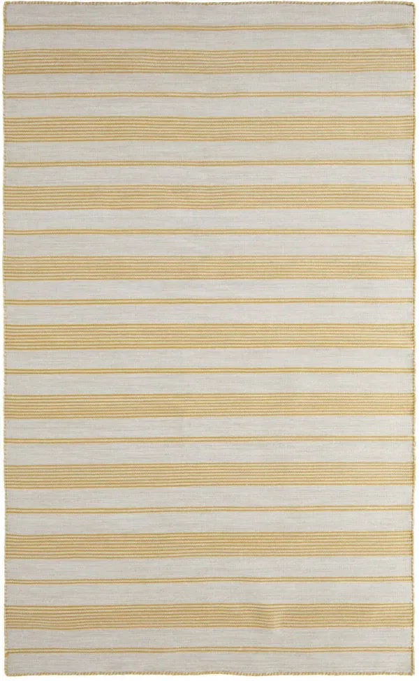 5' x 8' Striped Dhurrie Hand Woven Stain Resistant Area Rug - Yellow And Ivory