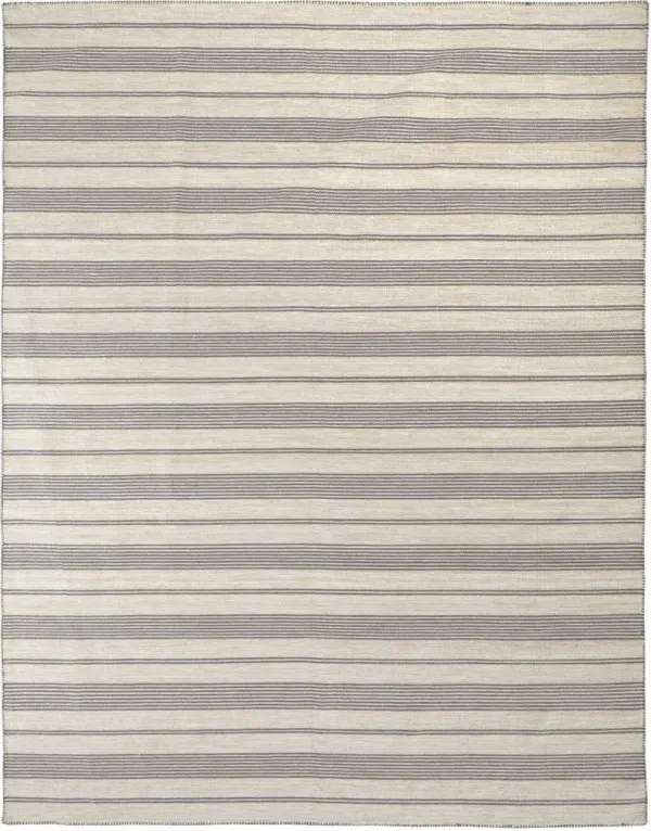 5' x 8' Striped Dhurrie Hand Woven Stain Resistant Area Rug - Gray And Ivory