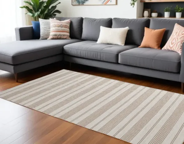 10' x 14' Striped Dhurrie Hand Woven Stain Resistant Area Rug - Black And White
