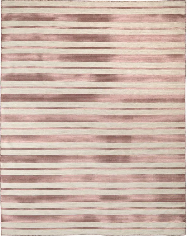 5' x 8' Striped Dhurrie Hand Woven Stain Resistant Area Rug - Red And Ivory