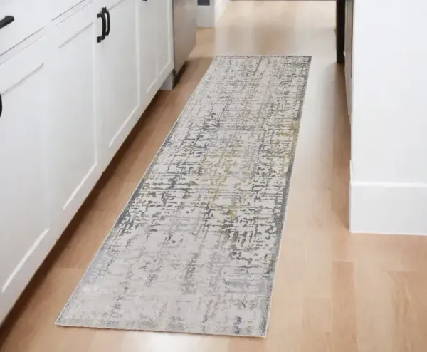 8' Abstract Distressed Runner Rug - Ivory And Gray