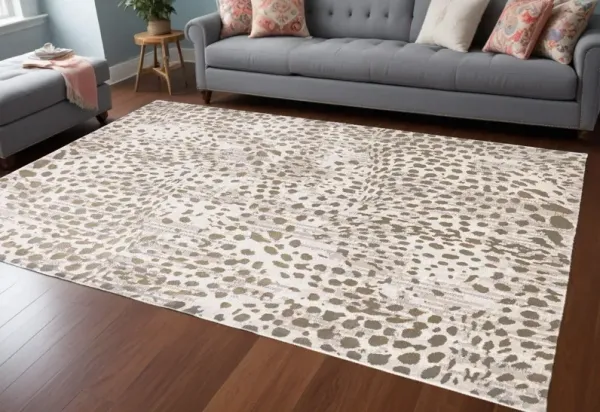8' x 11' Abstract Stain Resistant Area Rug - Brown And Ivory