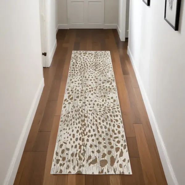 8' Abstract Stain Resistant Runner Rug - Brown And Ivory