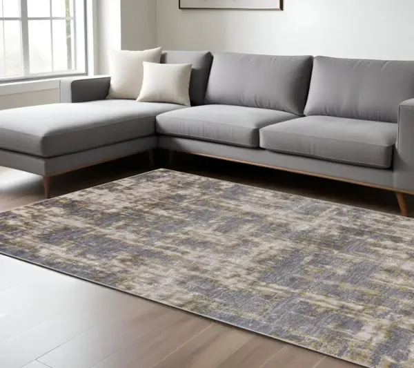 8' x 11' Abstract Stain Resistant Area Rug - Gray And Gold