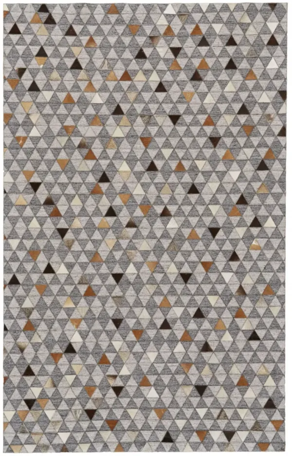 8' x 11' Geometric Hand Woven Viscose Area Rug - Gray Ivory And Brown