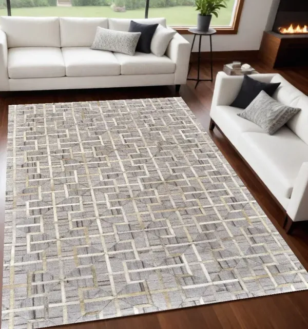 5' x 8' Geometric Hand Woven Area Rug - Gray Ivory And Brown