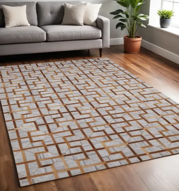 5' x 8' Geometric Hand Woven Area Rug - Tan Brown And Gray