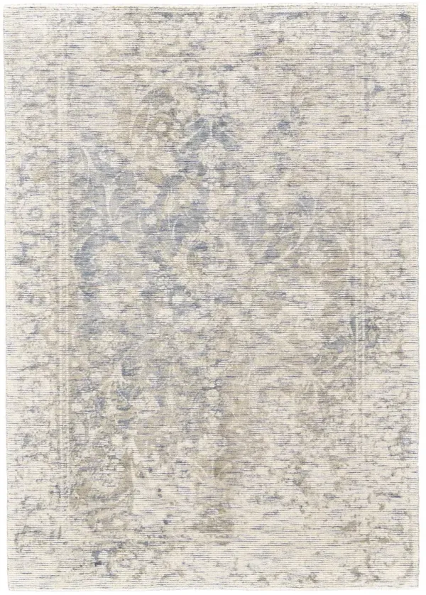5' x 8' Abstract Hand Woven Area Rug - Ivory Blue And Tan