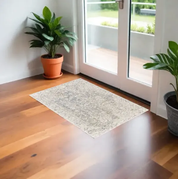 2' x 3' Abstract Hand Woven Area Rug - Ivory Blue And Tan