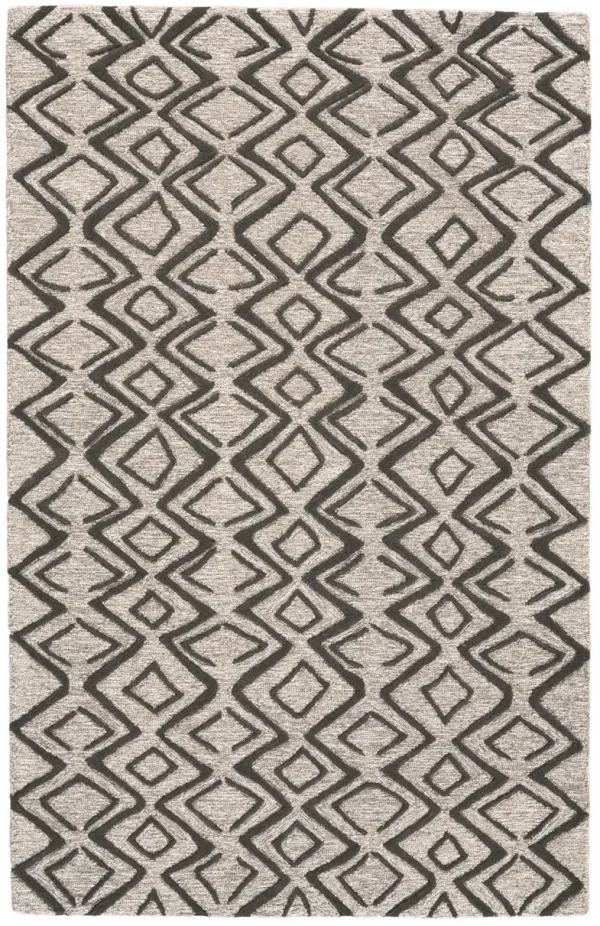 2' x 3' Wool Geometric Tufted Handmade Stain Resistant Area Rug - Black Gray And Taupe