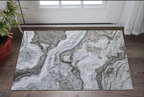 1.7' x 2.8' Abstract Power Loom Area Rug - Ivory Blue And Gray