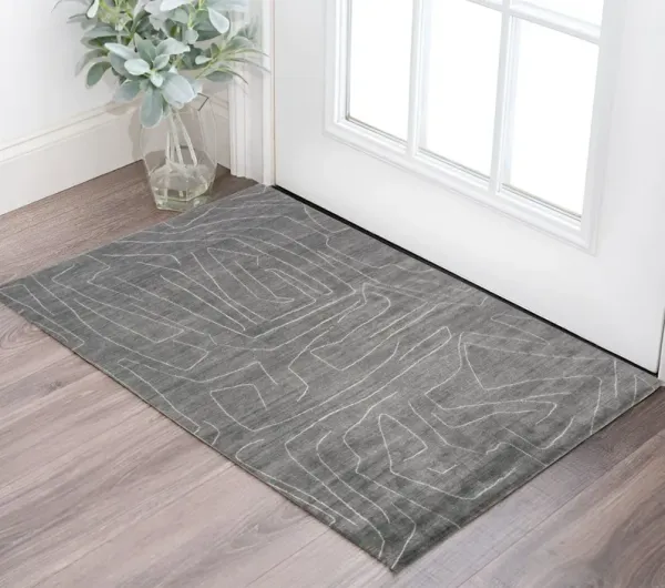 2' x 3' Abstract Hand Woven Viscose Area Rug - Dark Gray