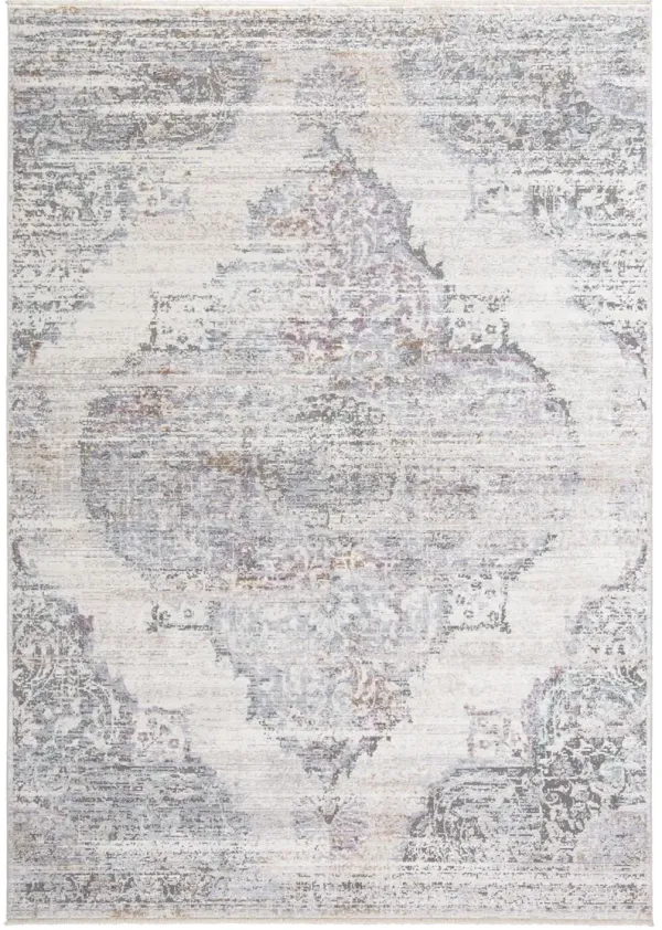 5' x 8' Abstract Distressed Area Rug With Fringe - Ivory Gray And Pink