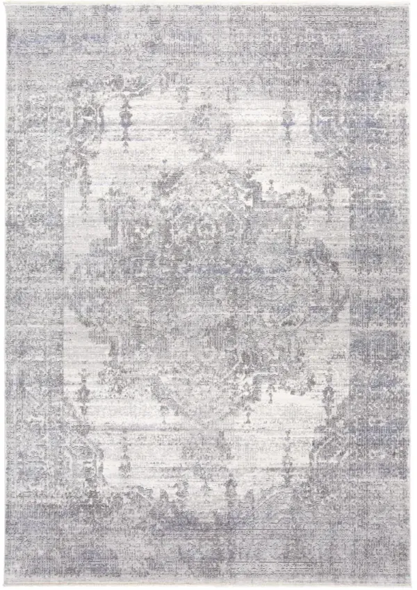 5' x 8' Abstract Distressed Area Rug With Fringe - Gray Ivory And Taupe
