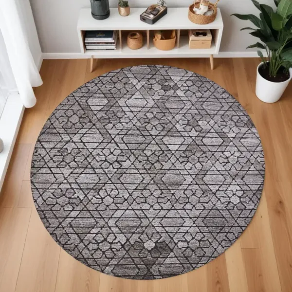 8' Round Wool Paisley Hand Tufted Area Rug - Black And Taupe