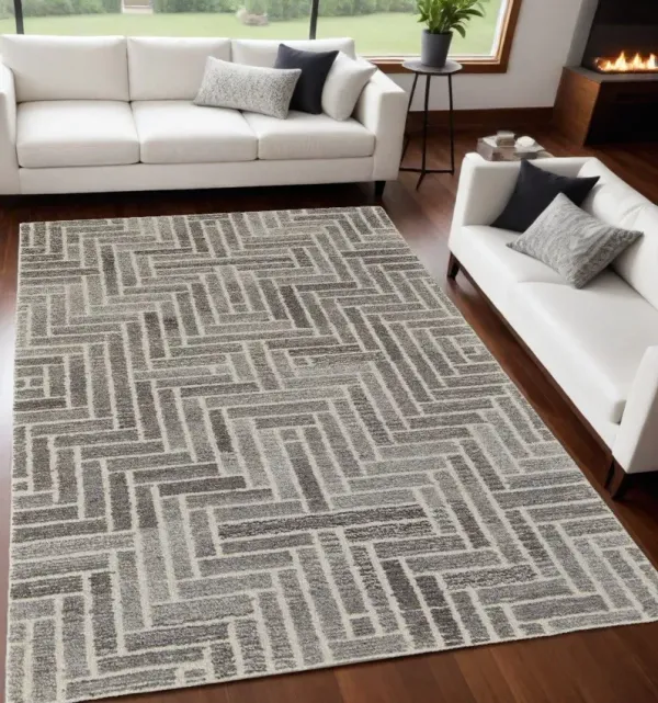 5' x 8' Wool Geometric Hand Tufted Area Rug - Gray And Tan