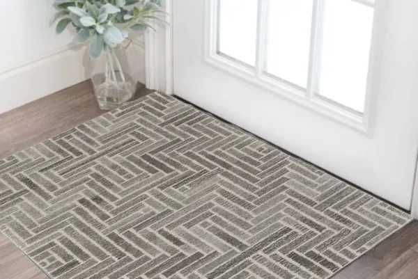 2' x 3' Wool Geometric Hand Tufted Area Rug - Tan And Gray