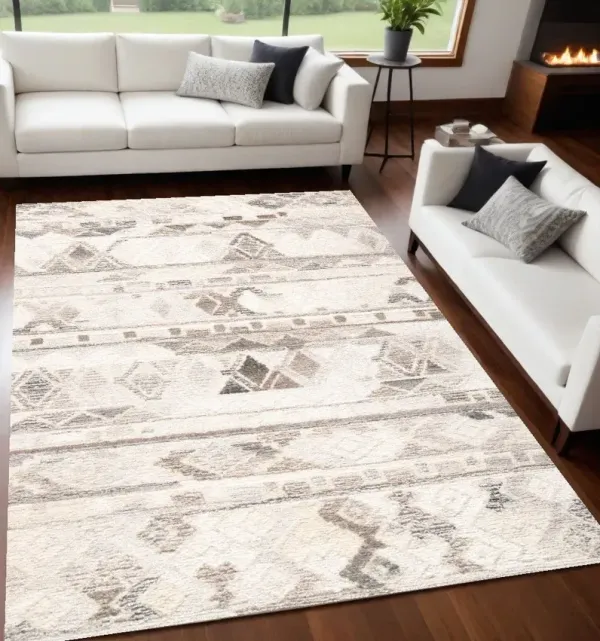 5' x 8' Wool Geometric Hand Tufted Area Rug - Beige Ivory And Gray