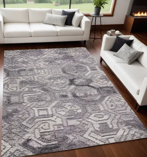 5' x 8' Wool Abstract Hand Tufted Area Rug - Gray And Ivory