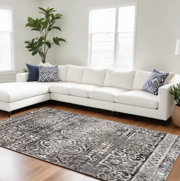 7' x 10' Abstract Stain Resistant Area Rug - Gray Ivory And Taupe