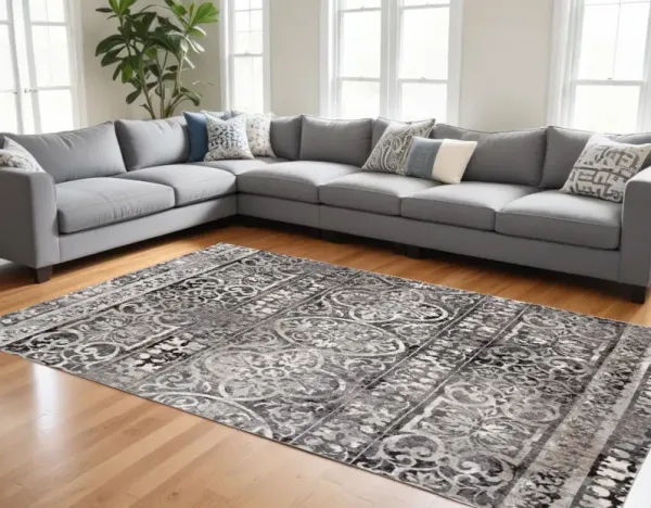 8' x 11' Abstract Stain Resistant Area Rug - Gray Ivory And Taupe