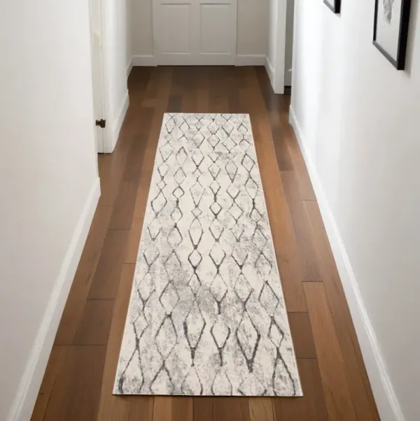 8' Abstract Stain Resistant Runner Rug - Ivory Gray And Taupe