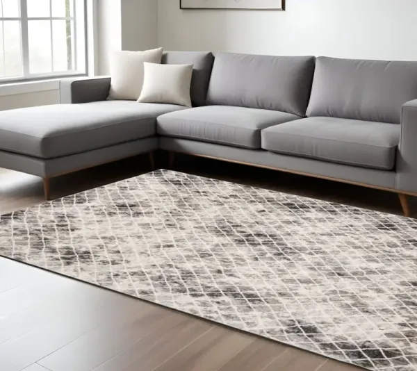 8' x 11' Abstract Stain Resistant Area Rug - Ivory Gray And Taupe