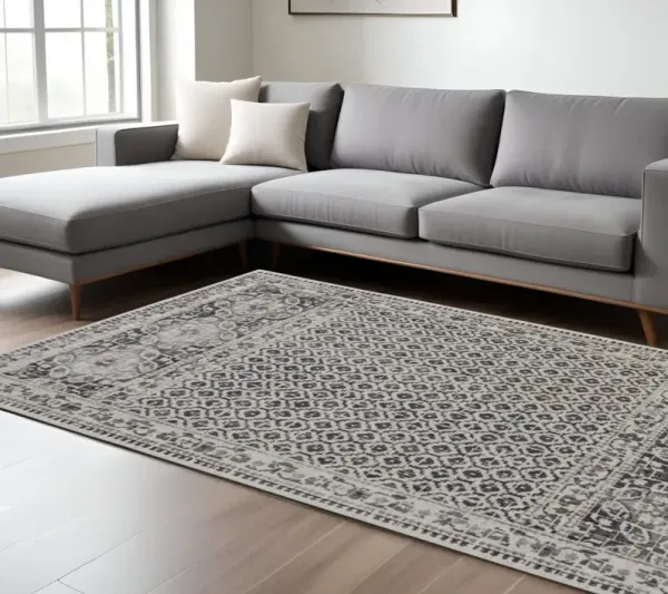 7' x 10' Abstract Stain Resistant Area Rug - Ivory Taupe And Gray