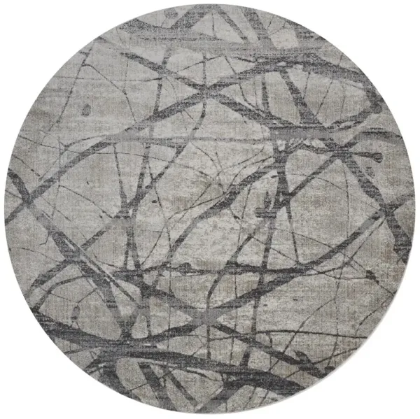 9' Round Abstract Stain Resistant Area Rug - Taupe Gray And Ivory