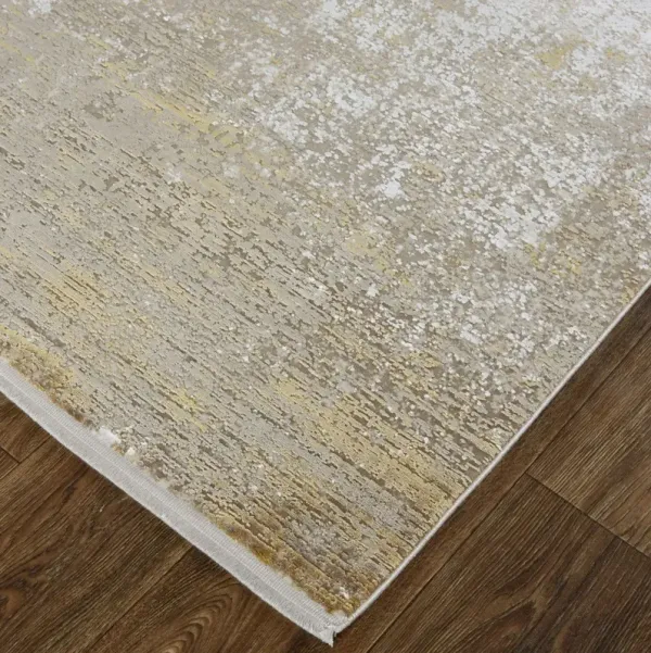 7' x 10' Abstract Area Rug With Fringe - Gold And Ivory
