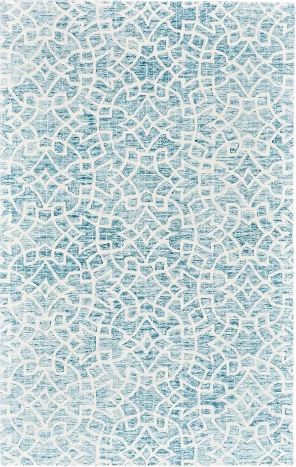 5' x 8' Wool Geometric Tufted Handmade Stain Resistant Area Rug - Ivory And Blue