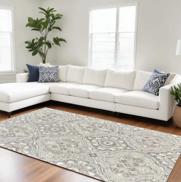 8' x 10' Wool Floral Tufted Handmade Stain Resistant Area Rug - Taupe Blue And Gray