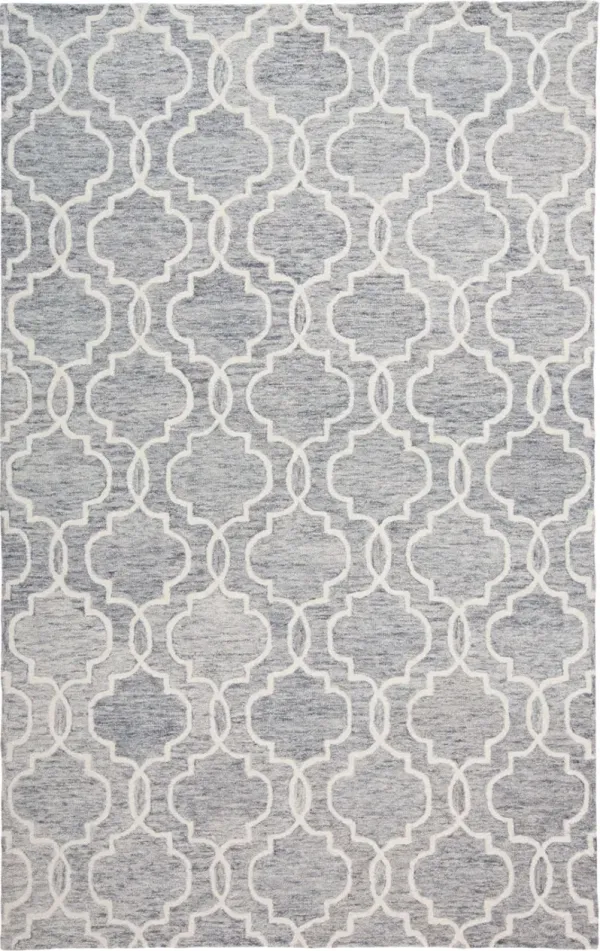 5' x 8' Wool Geometric Tufted Handmade Stain Resistant Area Rug - Blue Gray And Ivory