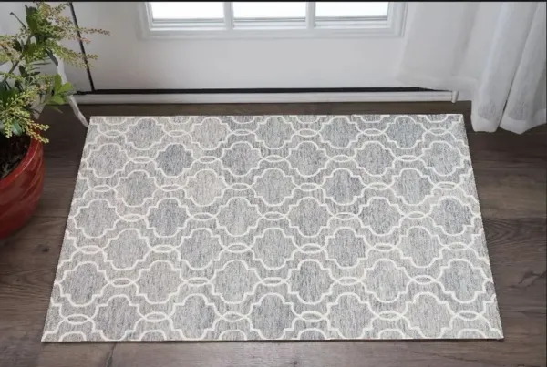 2' x 3' Wool Geometric Tufted Handmade Stain Resistant Area Rug - Blue Gray And Ivory