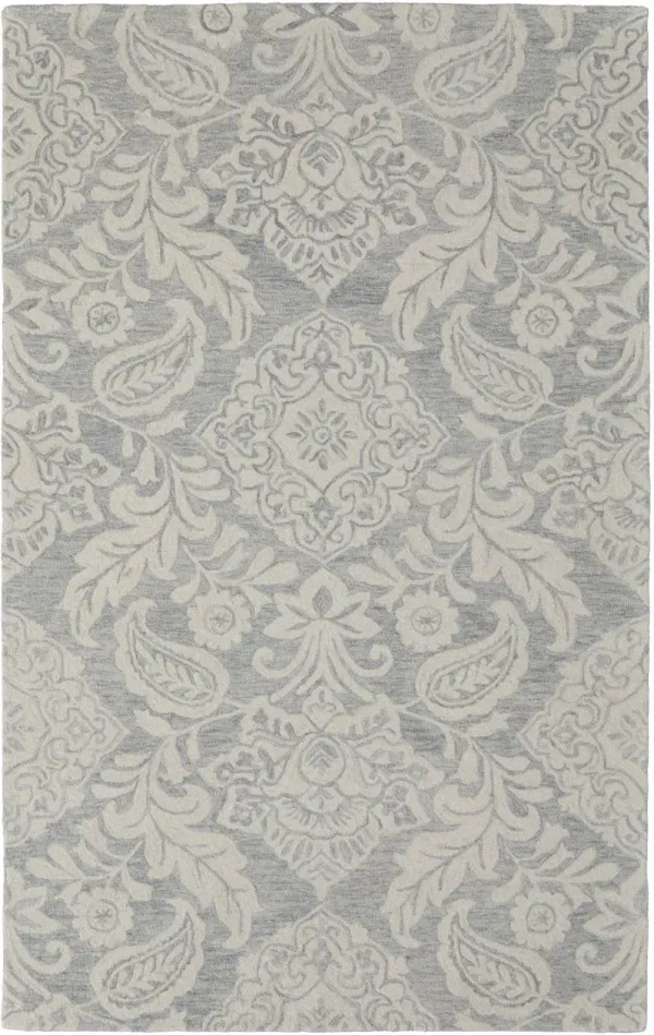 5' x 8' Wool Paisley Tufted Handmade Stain Resistant Area Rug - Blue And Ivory