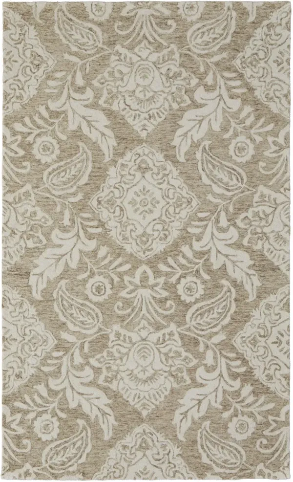 2' x 3' Wool Paisley Tufted Handmade Stain Resistant Area Rug - Tan And Ivory