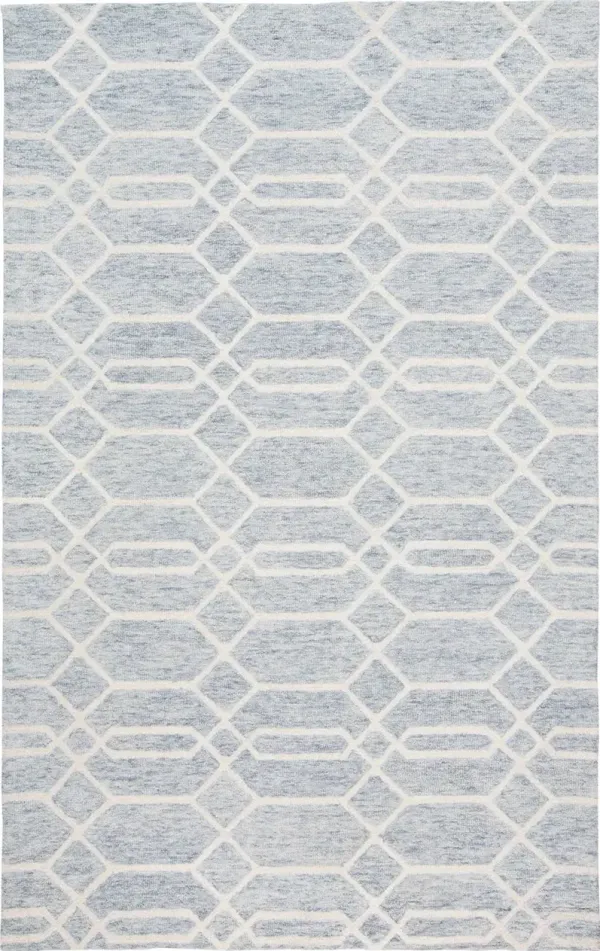 5' x 8' Wool Geometric Tufted Handmade Stain Resistant Area Rug - Blue And Ivory