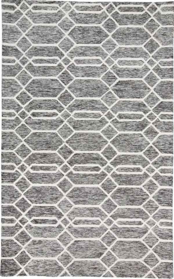 2' x 3' Wool Geometric Tufted Handmade Stain Resistant Area Rug - Gray Black And Ivory