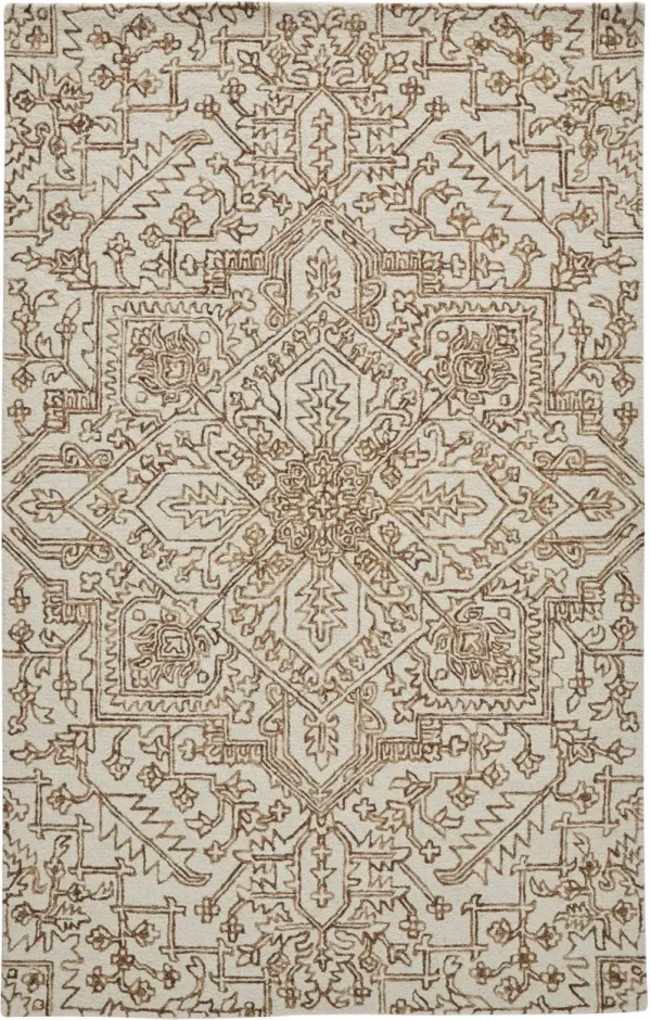 5' x 8' Wool Floral Tufted Handmade Stain Resistant Area Rug - Ivory And Brown