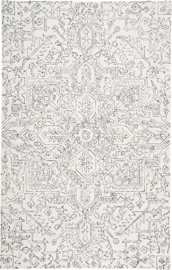 2' x 3' Wool Floral Tufted Handmade Stain Resistant Area Rug - Ivory And Gray