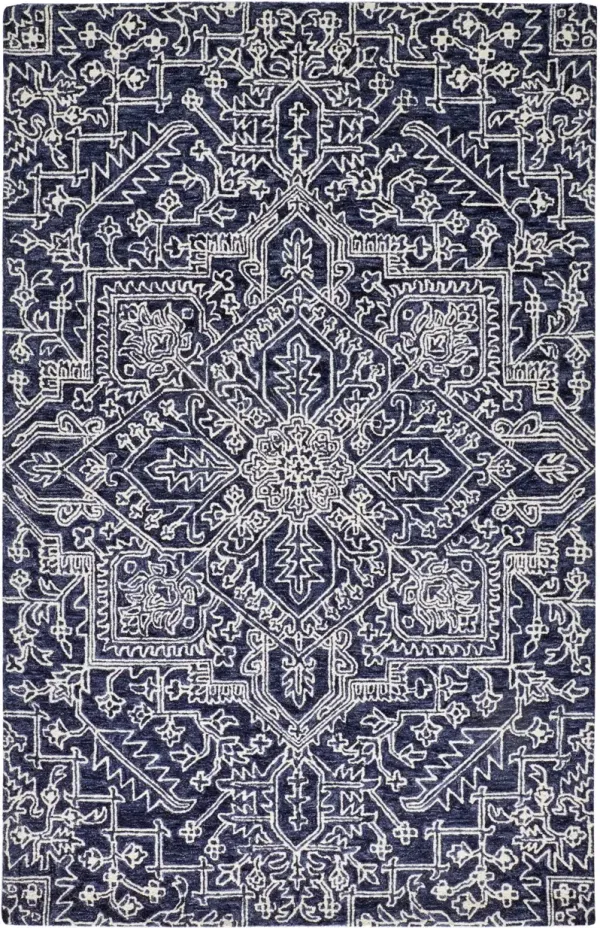 5' x 8' Wool Floral Tufted Handmade Stain Resistant Area Rug - Blue And Ivory