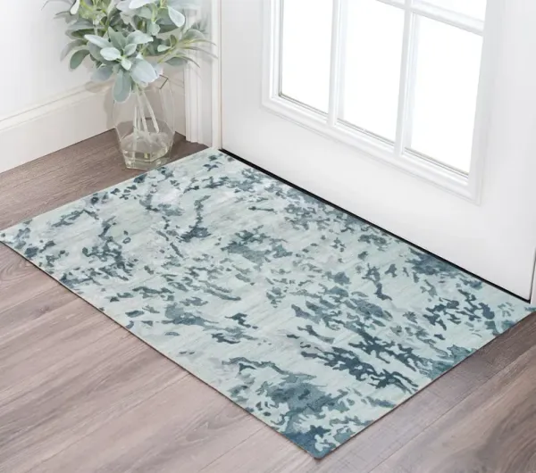 2' x 3' Abstract Tufted Handmade Area Rug - Blue Green And Silver