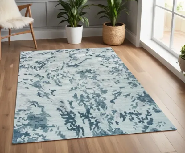 4' x 6' Abstract Tufted Handmade Area Rug - Blue Green And Silver